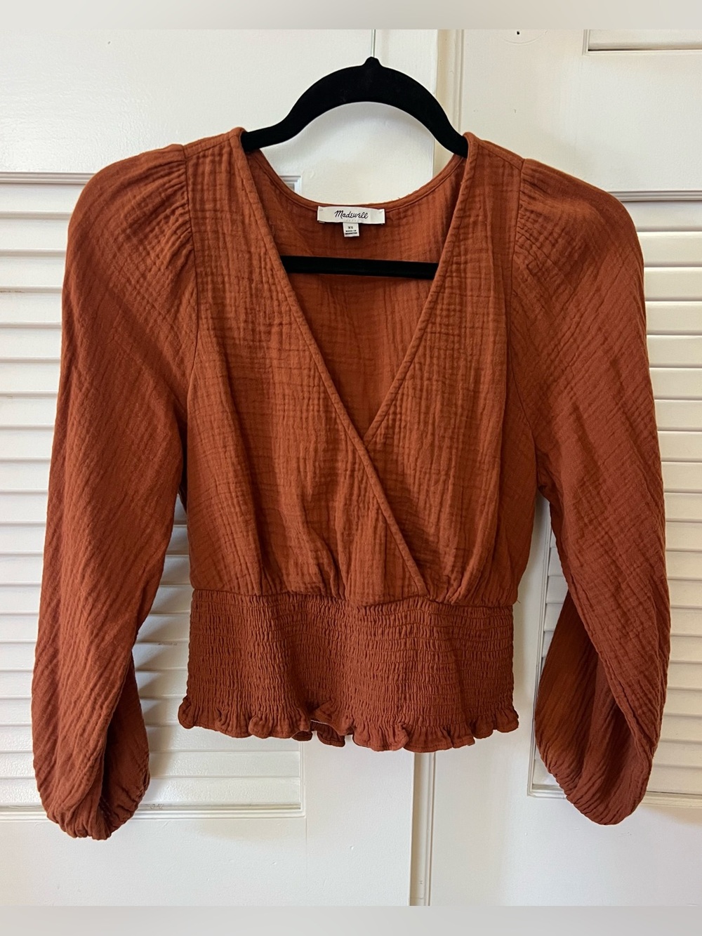 Madewell Terracotta Colored Cotton Long Sleeve Top